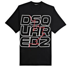 Черная футболка оверсайз в стиле техно «Кленовый лист» Dsquared2, черный