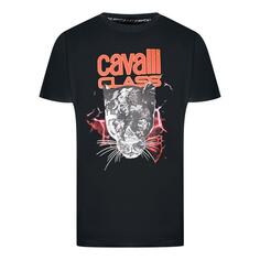 Черная футболка с дизайном Lightning Panther Cavalli Class, черный