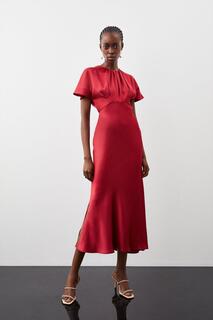 Приталенное платье макси из крепа с атласной спинкой Karen Millen, красный