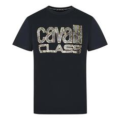 Черная футболка с логотипом змеиной кожи Cavalli Class, черный