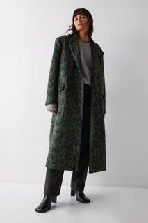 Приталенное пальто со змеиной шерстью Warehouse, зеленый