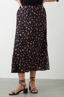 Черная юбка-миди с разрезом и цветочным принтом Curve Dorothy Perkins, черный