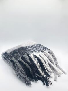 Черно-белый шарф-одеяло в клетку с кисточками SVNX, мультиколор