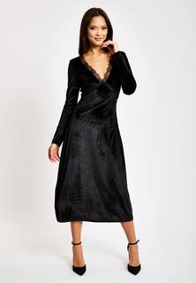 Черное бархатное платье-миди с кружевными деталями Liquorish, черный