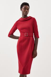 Приталенное платье-миди из структурированного крепа с высоким воротником и карандашом Karen Millen, красный