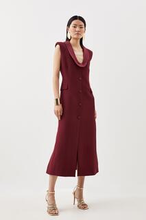 Приталенное платье-смокинг без рукавов из крепа с вискозной атласной спиной Karen Millen, красный