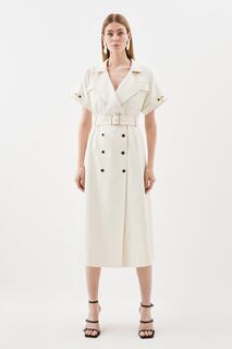 Приталенное платье-рубашка миди с поясом в практичном стиле Karen Millen, белый