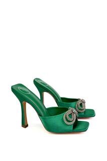 Босоножки-мулы &apos;Elsa&apos; на квадратном каблуке с бантом и стразами XY London, зеленый