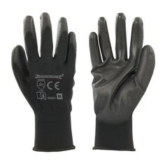 СРЕДНИЕ черные перчатки, трикотажные калибра 13 с полиэстеровым покрытием, ладони и пальцы с открытой спиной Loops, черный