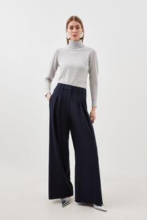 Приталенные фланелевые прямые брюки со складками Karen Millen, синий