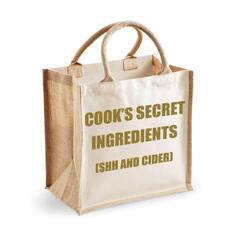 Средняя джутовая сумка Cook&apos;s Secret Ingredients (Shh и Сидр) Натуральная сумка Золотой текст 60 SECOND MAKEOVER, золото