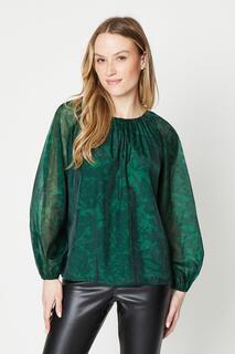 Миниатюрная блузка из органзы с цветочным принтом Oasis, зеленый