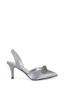 Туфли-лодочки &apos;Marinah&apos; на низком каблуке с босоножками и стразами на пятке XY London, серебро