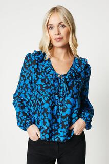 Миниатюрная блузка с оборками и цветочным принтом Wallis, синий