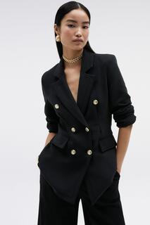 Приталенный двубортный пиджак Compact Essential Karen Millen, черный