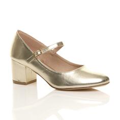 Туфли-лодочки Mary Jane из искусственной кожи на среднем каблуке AJVANI, золото