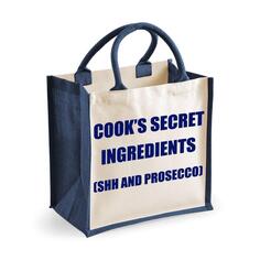 Средняя темно-синяя джутовая сумка Секретные ингредиенты повара (тсс и просекко) 60 SECOND MAKEOVER, синий