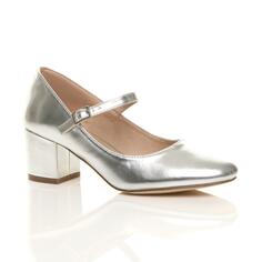 Туфли-лодочки Mary Jane из искусственной кожи на среднем каблуке AJVANI, серебро