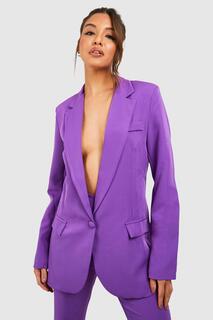 Длинный пиджак строгого кроя с глубоким вырезом спереди boohoo, фиолетовый