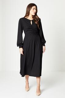 Черное платье-миди из фактурного крепа Wallis, черный