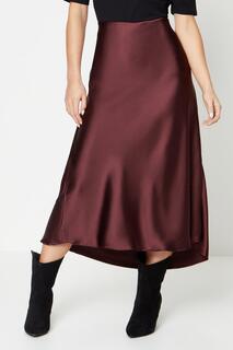 Миниатюрная однотонная атласная юбка-миди с косой окантовкой Oasis, коричневый
