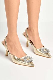 Туфли-лодочки из искусственной кожи с брошью Amira Diamante и ремешком на спине Miss Diva, золото