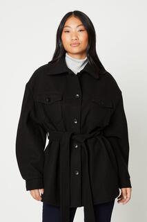 Миниатюрная шерстяная куртка с завязкой на талии Dorothy Perkins, черный