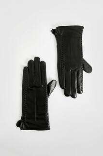 Перчатки из искусственной кожи со швами boohoo, черный