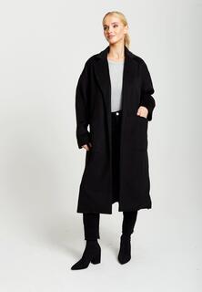 Черное удлиненное пальто с поясом Liquorish, черный