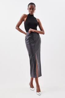 Миниатюрная юбка-карандаш мидакси из искусственной кожи Karen Millen, черный