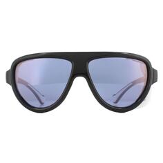 Черные авиаторы с белой кожаной синей и фиолетовыми зеркальными солнцезащитными очками Moncler, черный