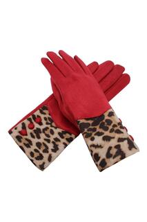Перчатки с животным принтом и пуговицами LL Accessories, красный
