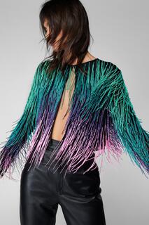 Пиджак из бисера с кисточками и принтом Rainbow Ombre Nasty Gal, мультиколор