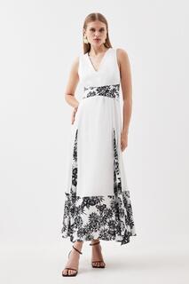 Миниатюрное атласное плиссированное платье макси из крепа с цветочным принтом Karen Millen, мультиколор