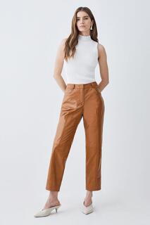 Кожаные узкие брюки с 5 карманами Karen Millen, бежевый