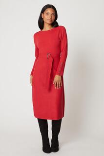 Миниатюрное красное трикотажное платье с разрезом на шее и поясом Wallis, красный