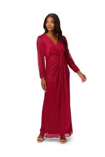 Драпированное платье из металлизированной сетки Adrianna Papell, красный