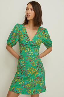 Миниатюрное мини-платье с фактурным цветочным принтом и завязкой на спине миниатюрного размера Oasis, зеленый