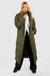 Стеганое одеяло с капюшоном Maxi Puffer boohoo, хаки