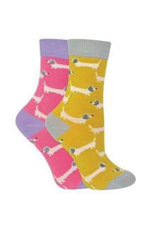 Комплект из 2 носков с животными | Бамбуковые носки с необычным узором Miss Sparrow, желтый