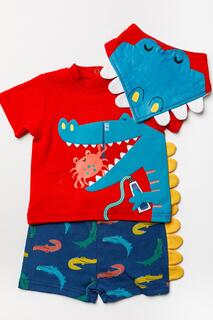 Хлопковый подарочный набор из трех предметов с крокодиловым принтом для ребенка Lily and Jack, красный