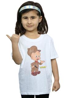 Хлопковая футболка Elmer Fudd с потертостями Looney Tunes, белый