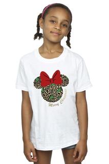 Рождественская хлопковая футболка с леопардовым принтом «Минни Маус» Disney, белый