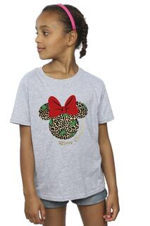 Рождественская хлопковая футболка с леопардовым принтом «Минни Маус» Disney, серый