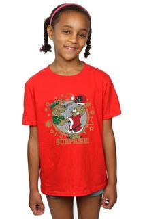 Хлопковая футболка с рождественским сюрпризом Tom &amp; Jerry, красный