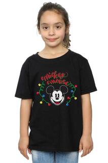 Хлопковая футболка с рождественскими лампочками с Микки Маусом Disney, черный