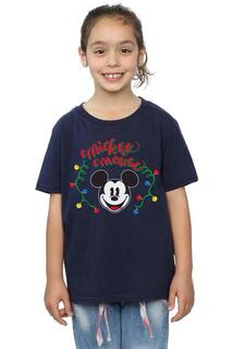 Хлопковая футболка с рождественскими лампочками с Микки Маусом Disney, темно-синий