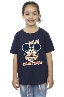Хлопковая футболка с Микки Маусом «Веселые рождественские очки» Disney, темно-синий