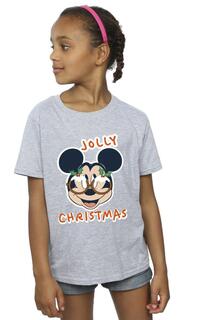 Хлопковая футболка с Микки Маусом «Веселые рождественские очки» Disney, серый