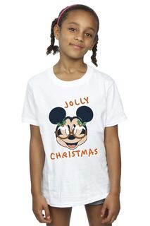 Хлопковая футболка с Микки Маусом «Веселые рождественские очки» Disney, белый